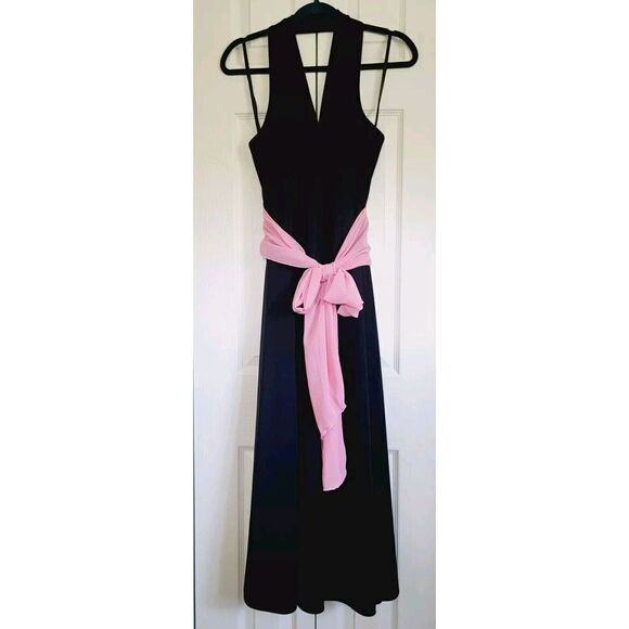 Torrid Dress 16 Black Maxi‎ Pink Sash Tie Formal Gown Stretch Made In USA - Picture 1 of 11